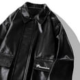 thumbnail image 4 of Donemore Men's Windproof Thermal Biker Jacket with Embroidery & Multiple Pockets Solid Color Stand Collar Zipper & Button Closure Faux Leather Coat, 4 of 4