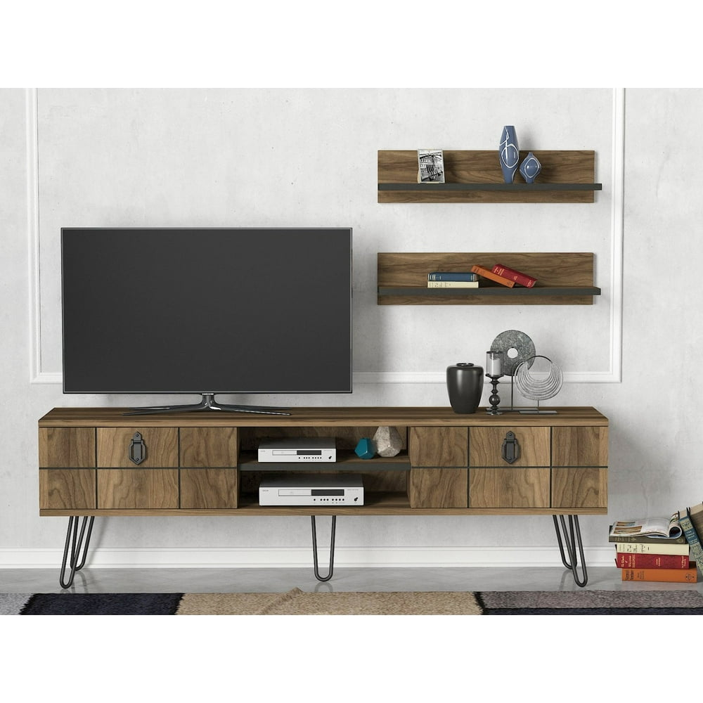 Rustic TV Console Table, Industrial TV Stand for Living Room, Wooden