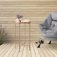 thumbnail image 3 of Small Round Metal End Table, Accent Indoor&Outdoor Coffee Side Table, Snack Sofa Table for Living Room, Anti-Rust Decorative Plant Stand, (D) 14.5" x(H) 25", Gold&Pink, 3 of 8