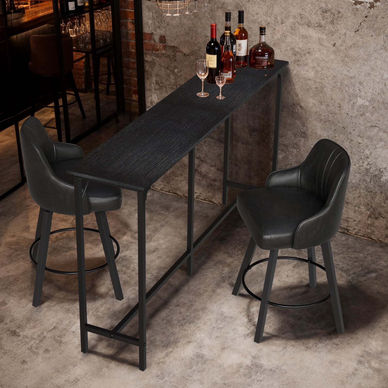 Sleek Black Single Bar Table High Density MDF Top Heavy Duty Iron Frame Adjustable Feet Waterproof Scratch Resistant for Home Bar Kitchen Island Small Apartment