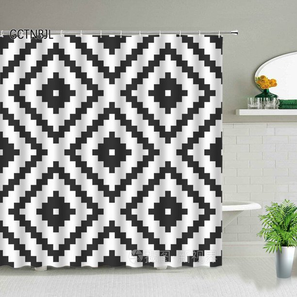 Bohemian Shower Curtains Geometric Black And White Stripes Waterproof