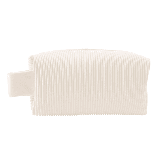 Impressions Vanity Venetia Makeup Pouch with Side Handle and Supple Quilted Vertical Design (Cream)