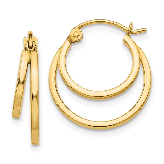 14k Yellow Gold Double Hoop Earrings Round