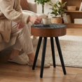 thumbnail image 3 of GZXS 15.75" Round End Table, Accent Carved Table with Two-Tone Design, and Solid Wood Legs, for Living Room/Bedroom/Couch Side, Brown+Black, 3 of 10