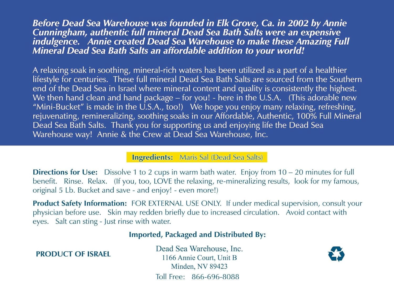Dead Sea Warehouse – 100% Dead Sea Mineral Bath Salts – Great for Soothing Muscles Aches, Relaxation, Alleviate Skin Issues - Unscented - 18.5lbs