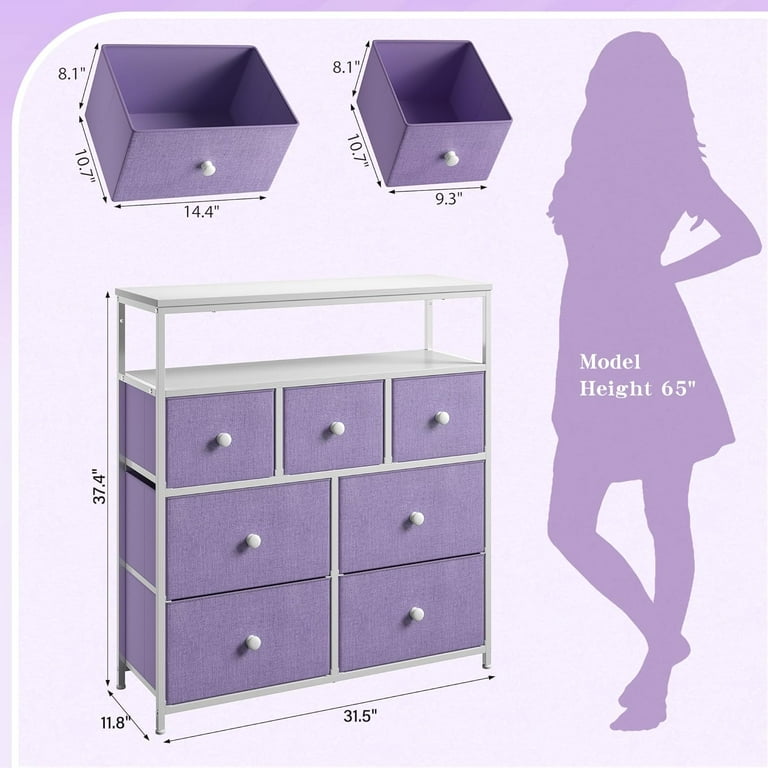 PRZL Dresser for Bedroom with 7 Drawers, Purple Dressers & Chests of  Drawers, Dresser for Clothes Storage with Wooden Top and Metal Frame, ...