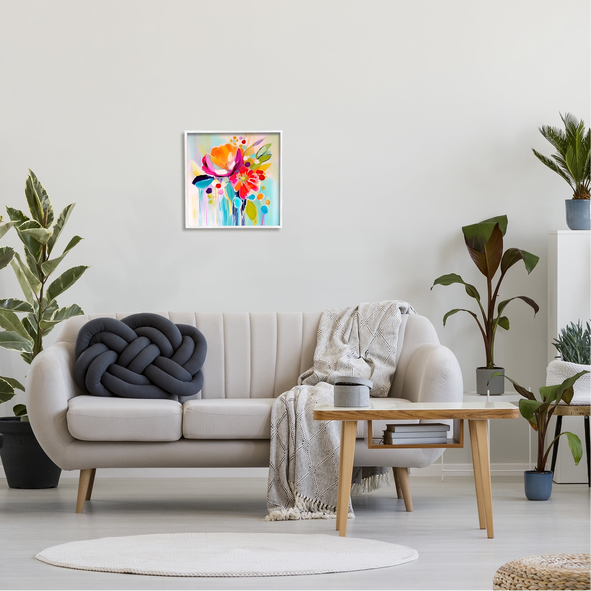 Stupell Industries Paint Drip Florals Botanical & Floral Painting White Framed Art Print Wall Art, 17 x 17