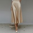 thumbnail image 2 of Morttic Women's Elegant Solid Color Silky Satin A-Line Midi Skirt – High Waist Flowy Swing Skirt with Hidden Side Pockets Khaki，XXL, 2 of 5