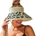 thumbnail image 2 of Women Sun Visors Wide Brim Foldable Ponytail Beach Hat Leopard Print Straw Bow Visor Hats, 2 of 5