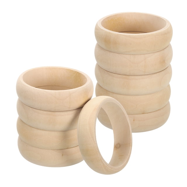Unique Bargains Wooden Bangle Bracelet, 10 Pack 83mm - Log Retro Macrame Rings, Unfinished Smooth Wooden Rings for Crafts