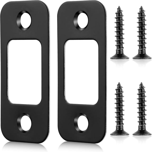 LOVEVER 2-Pack Deadbolt Strike Plate Door Backplate - 1” x 2-1/4” Round Corner with 4 Screws Security Latch Plate for Enhanced Door Protection Matte Black Finish