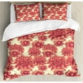 thumbnail image 1 of Floral Duvet Cover Set King Size, Blossoming Petals Dahlia Daisy Flowers Springtime Meadow Buds Girly Retro, Decorative 3 Piece Bedding Set with 2 Pillow Shams, Cream and Dark Coral, by Ambesonne, 1 of 3