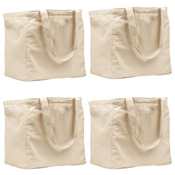 4-Pack Canvas Grocery Bag,without inner pockets Waterproof Tear-Resistant Heavy Duty Tote Bag With Durable Synthetic Material, Reusable Shopping Bag For Supermarket And Daily Use.