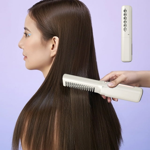 Planchas alisadoras, miniplancha de pelo inalámbrica, peine alisador con cepillo de calor recargable, cepillo alisador portátil, peine caliente 2 en 1 para mujeres y hombres, peine alisador