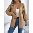 thumbnail image 4 of Open Front Cardigan - Women's Oversized Long Sleeve Knit Sweater, Fashion Cutout Detail Cover-Up | Baberdicy | Women's Long Sleeve Cable Knit Cardigan Sweaters Oversized Open (Khaki | S), 4 of 7