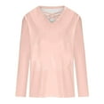 thumbnail image 3 of Womens Tops Criss Cross V Neck Long Sleeve Cotton T Shirts Relaxed Fit Plus Size Fall Winter Base Tees (M, Pink), 3 of 5