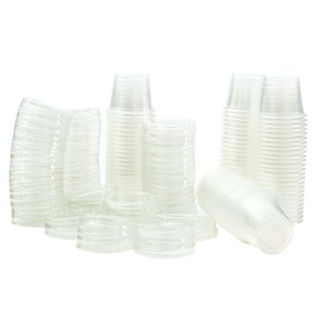 1 oz Jello Shot Plastic Tumbler Cups with Lids Translucent/Clear, 100