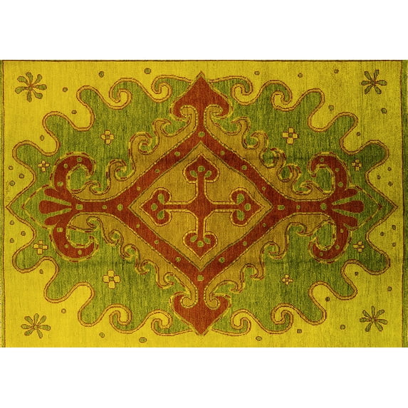 Ahgly Company Machine Washable Indoor Rectangle Oriental Yellow Industrial Area Rugs, 8' x 10'