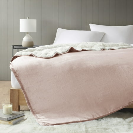 Comfort Spaces Velvet Plush Reverse To Sherpa 15lb Weighted Blanket Velvet, 60"x80", Blush