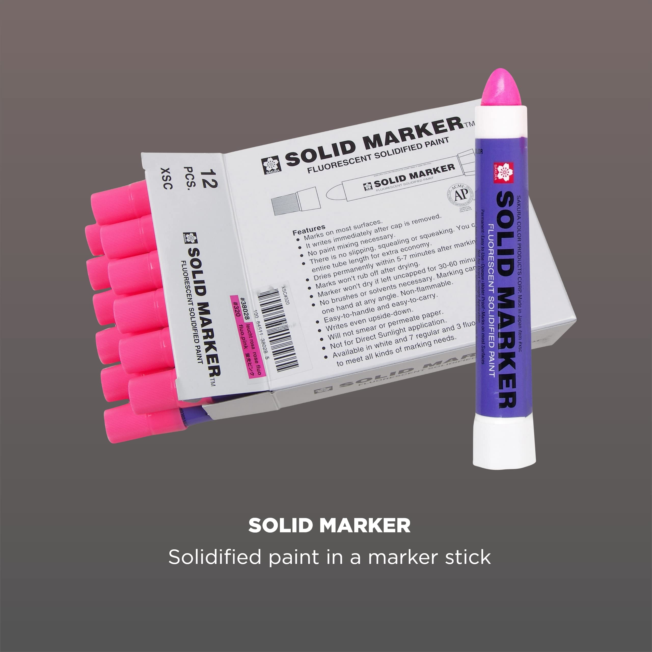 Sakura Solid Paint Markers - Permanent Marker Paint Pens - Window, Wood, & Glass Marker - Fluorescent Pink Paint - 12 Pack