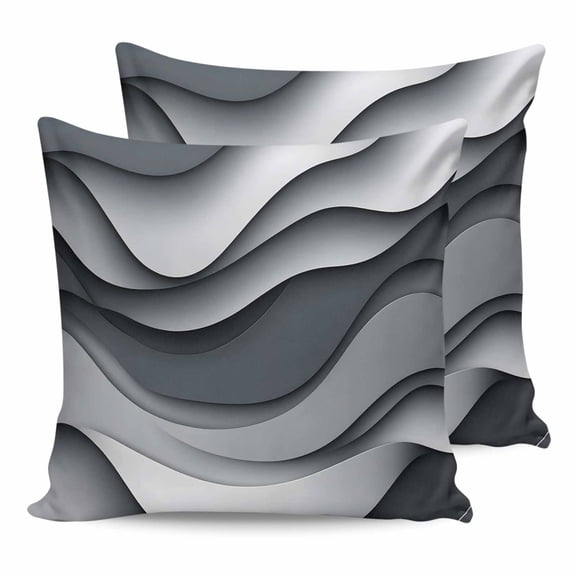 14x14 Pillow Covers Set of 2, Black Gray Ombre Throw Pillow Covers Decorative Couch Cushion Case, Modern Abstract Moire Art Geometric Microfiber Square Pillowcases for Bedroom Car Living Room