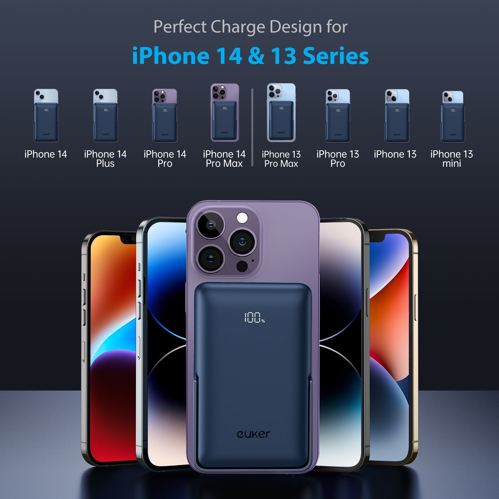 Euker Magnetic Wireless Portable Charger Power Bank 10,000mAh with Phone Stand for iPhone