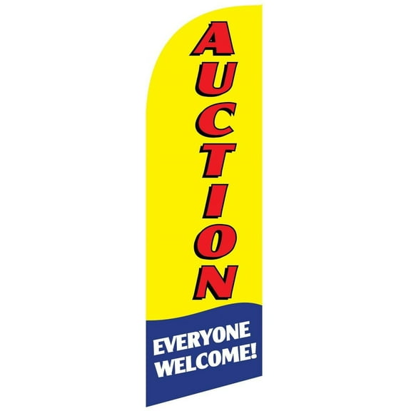 Real Estate Auction Feather Banner Flag Sign with Flag Pole Kit, Ground Stake, and Travel Bag