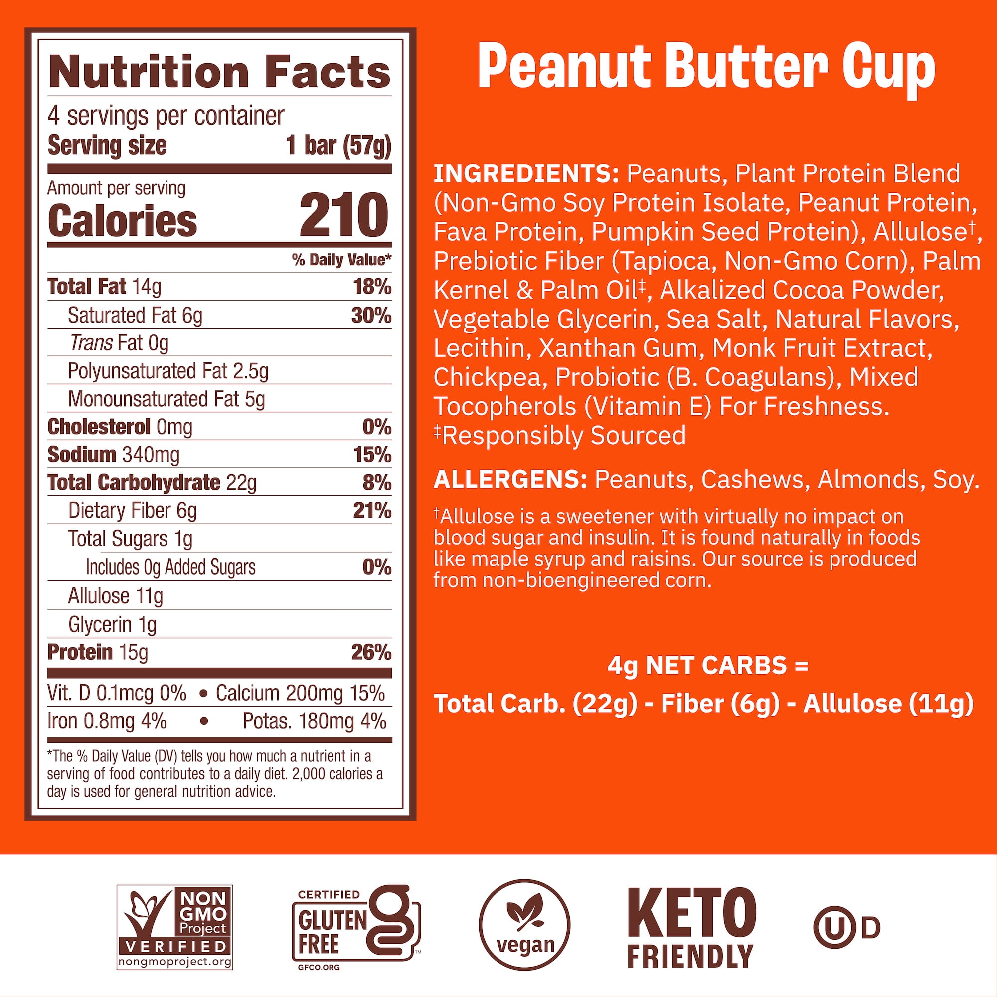 MUNK PACK Probiotic Protein™ Bars - Peanut Butter Chocolate - 15g Protein - Low Sugar - High-Fiber Vegan Snacks - 4 Count Box