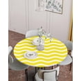 thumbnail image 2 of Yellow Striped Texture Water Ripple Fitted Round Tablecloths Elastic Edged Table Covers 36"-44",Abstract Minimalist Wave Waterproof Dining Room Table Cloth for Kitchen Holiday Party Tables Decor, 2 of 6