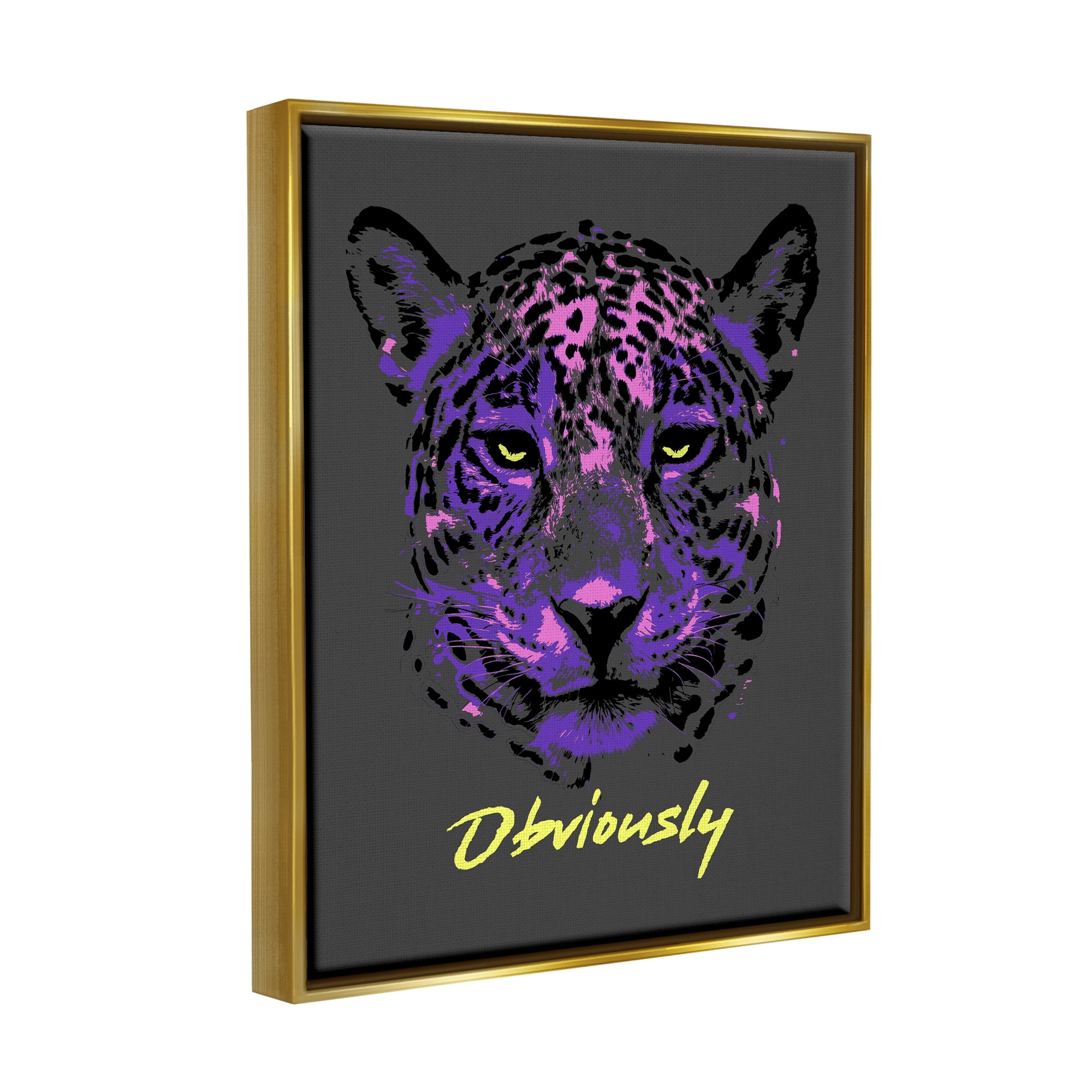 Stupell Industries Obviously Purple Leopard Animals & Insects Painting Gold Floater Framed Canvas Art Print Wall Art, 25 x 31