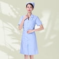 thumbnail image 3 of EeaseMX Uniforme de enfermería de manga corta azul, bata blanca de algodón, ropa de hospital, traje de trabajo con cuello en V, disfraz de moda, bata de farmacia sin gorro ni pantalón - Talla L, 3 of 8