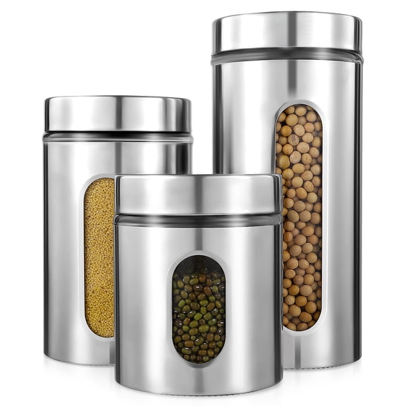 PAMINGONO 3-Piece Kitchen Storage Jars Set, 1200ml Stainless Steel Airtight Containers for Food Organization and Pantry Storage