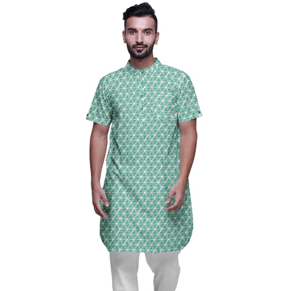 Atasi Mens Summer Kurta Shirt Printed Long Kurta Cotton Cambric Ethnic Shirt