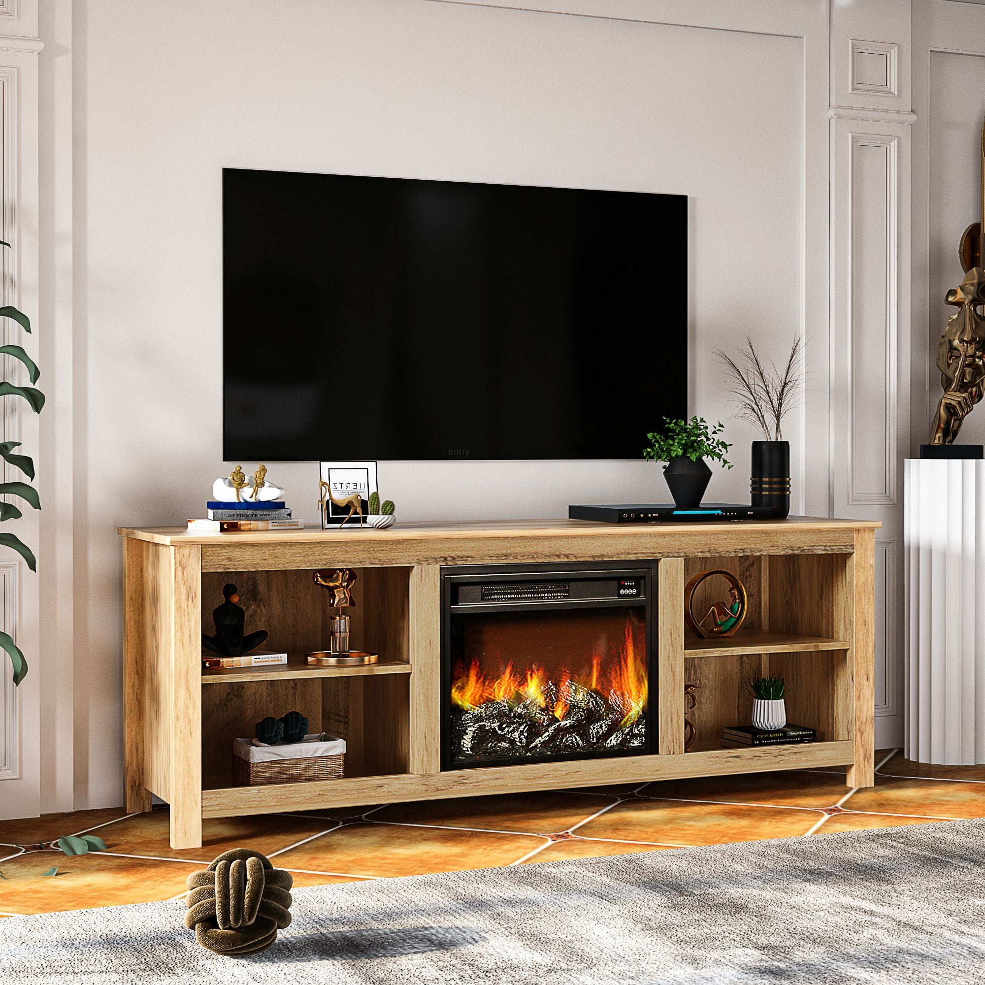Fireplace TV Stand For Living Room, Aukfa Media Console Entertainment  Center TV Stand, TV Cabinet With Open Shelves, Storage Display Cabinet For  | craft-ivf.com