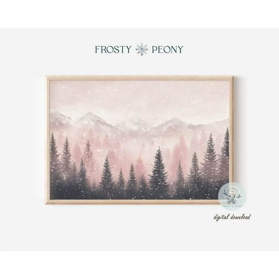 Mesmerizing Pink Snowy Pine Forest Art Print, Winter Landscape Wall Decor, Winter Wonderland Art, Wall Art, Modern Wall Decor, 8x12 UNFRAMED