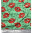 thumbnail image 1 of Soimoi Green Rayon Fabric Text,Eiffel Tower & Lips Women Print Fabric by Yard 56 Inch Wide, 1 of 1