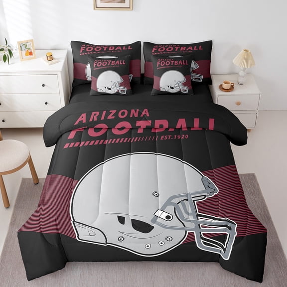 Erosebridal American Football Comforter Set with Sheets Sports Ball Game Comforter Set Bed-in-a-Bag Twin 7-Piece,Arizona(1 Comforter, 1 Flat Sheet 1 Fitted Sheet 2 Pillowcases 2 Throw Pillow Covers)