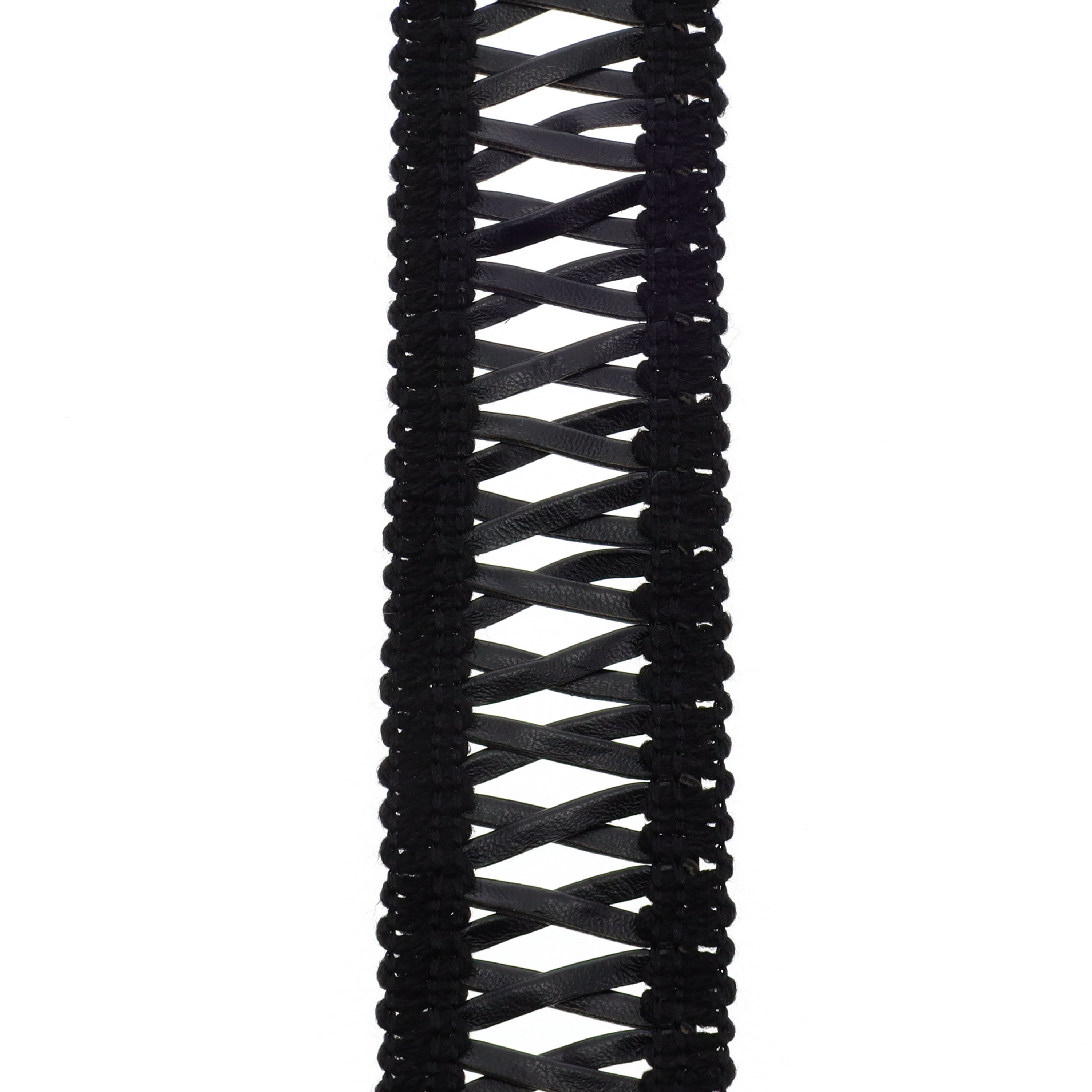 Simplicity Trim, Black 1 3/8 inch Pleather Lattice Band Trim Great for Apparel, Home Decorating, and Crafts, 2 Yards, 1 Each