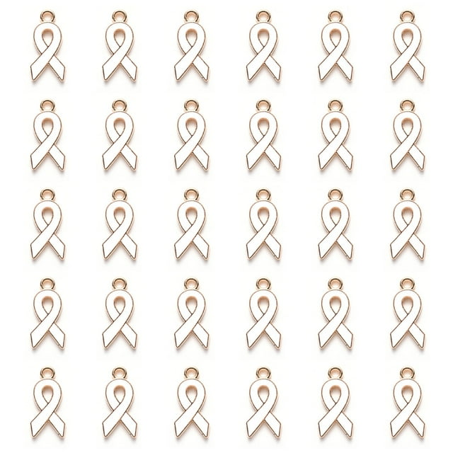 30 Pcs Alloy Orange Enamel Ribbon Pendants Awareness Charms Pendants DIY Accessories