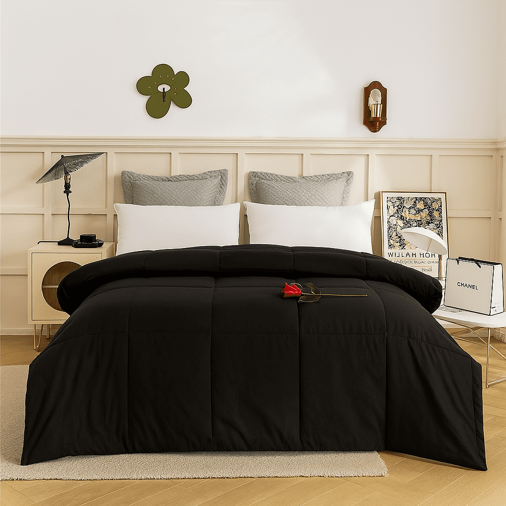 DBOZE Reversible Comforter, All-Season Lightweight Cotton Blend, Hypoallergenic Down Alternative Fill, Breathable & Box-Stitched Design(Black,King)