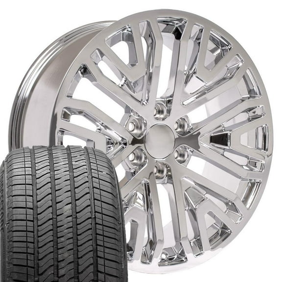 OE Wheels CV37 22 Inch Rims and Tires Fit Sierra 1500 Style 6x139.7 22x9 Chrome - Hollander 5906 - Alenza A/S 02 275/50-22 (Set of 4)