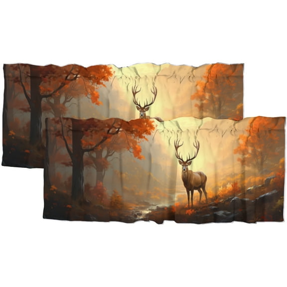 Deer Printed Window Curtains Valances Retro Fall Forest Elk Wildlife Animal Autumn Waterfall Nature Rod Pocket Window Valance for Living Room Bathroom Bedroom Kitchen 54 by 18 in, 2 Panel