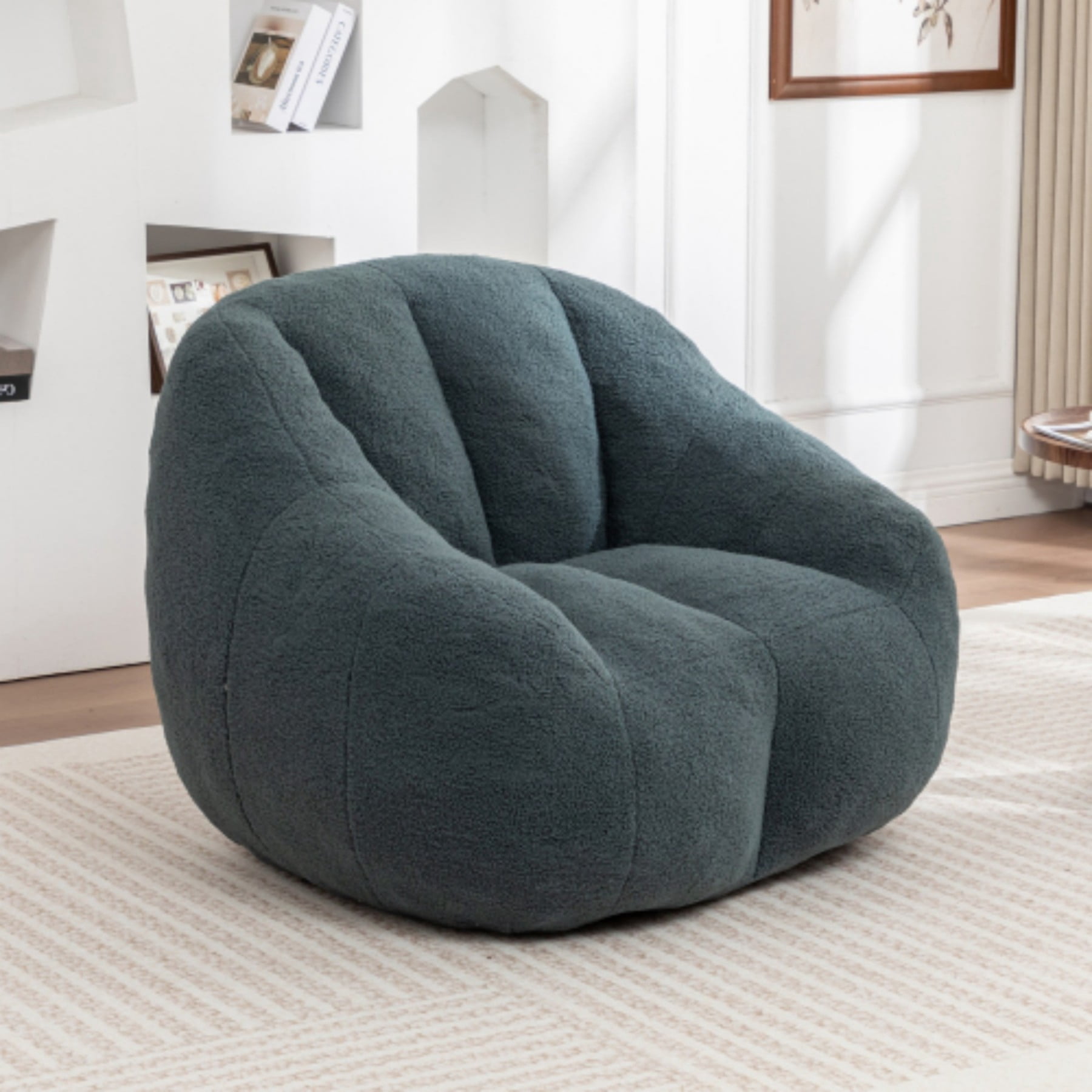 Bean Bag Chair with Filler, Teddy Faux Fur Bean Bag Sofa with Memory Foam for Dorm Living Room Bedroom, Green
