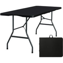 Folding Table 6ft Portable Heavy Duty Plastic Fold-in-Half 6 Foot Foldable Table Utility Dining Indoor Outdoor with Carrying Handle for Camping Picnic and Party, Black