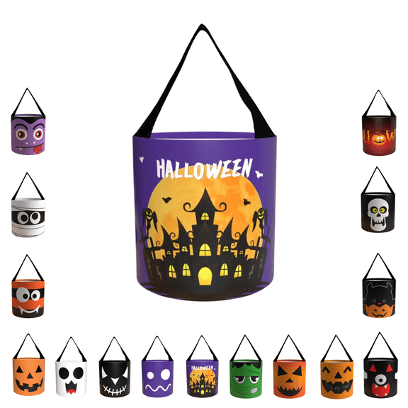 Sahpxhe Halloween Trick or Treat Bucket Candy Spooky Tote Bag,Cloth Gift Halloweenbasket with Comfortable Handles for Festive Party Decor and Gift Storage Multicolor-A