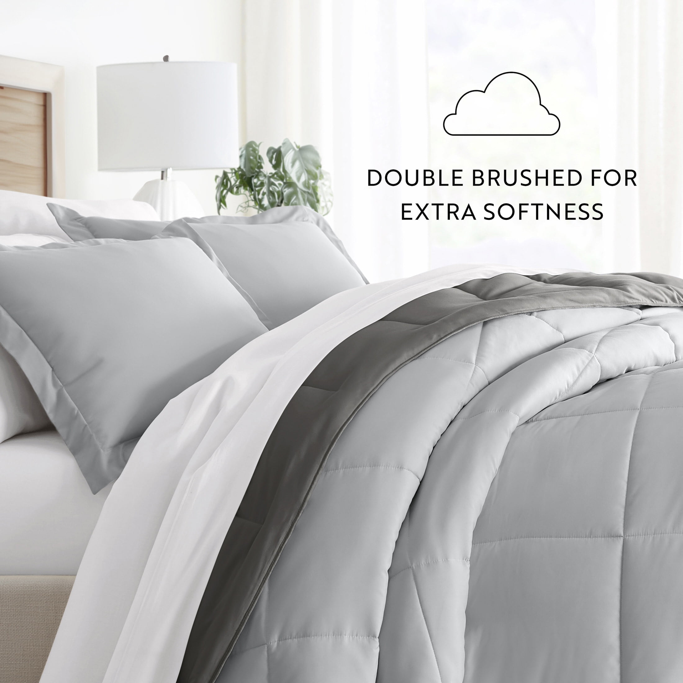 Noble Linens Soft 3-Piece Gray & Silver Reversible All Season Lightweight Down Alternative Comforter Set, Full/Queen