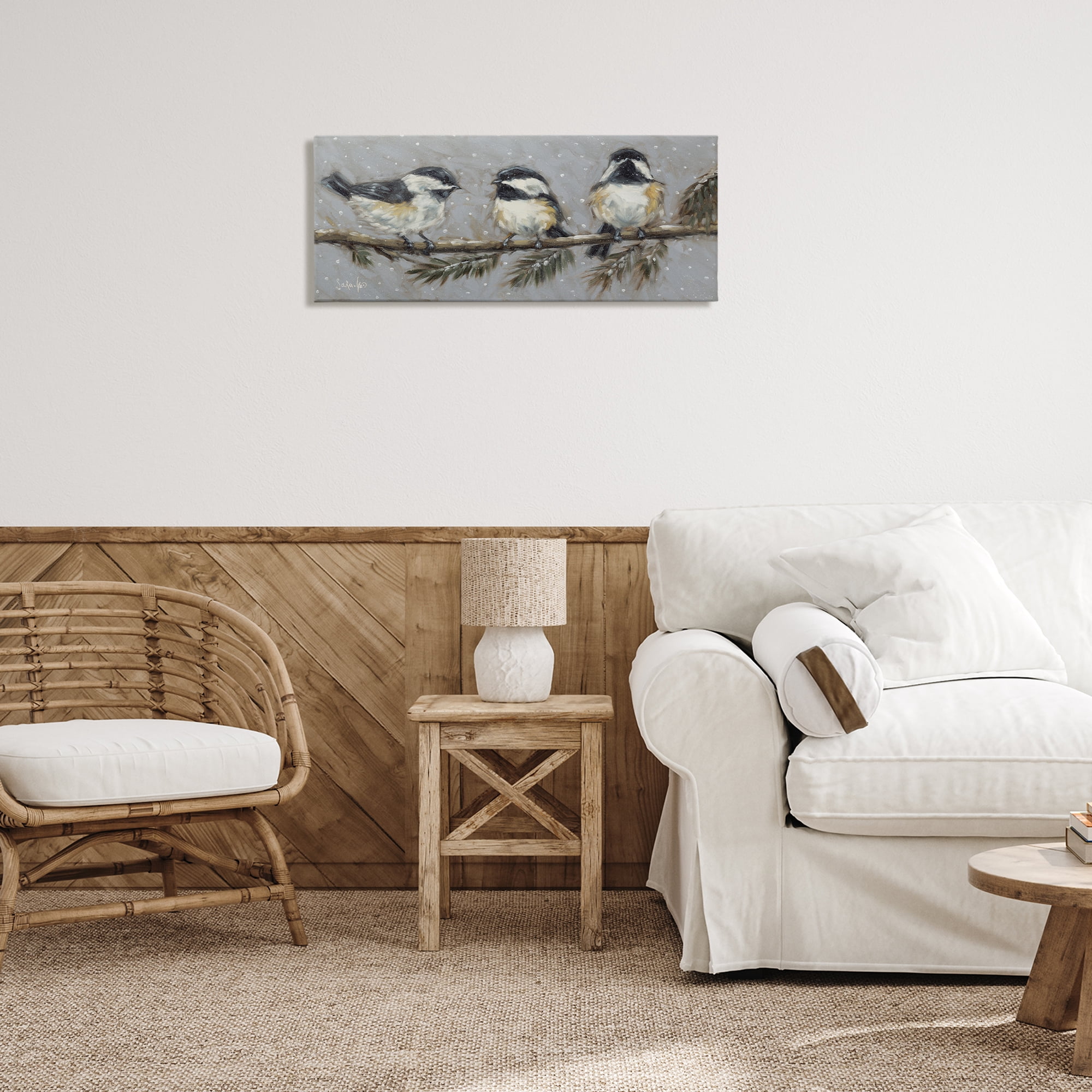Stupell Industries Winter Bird Trio Animals & Insects Painting Gallery Wrapped Canvas Art Print Wall Art, 30 x 13