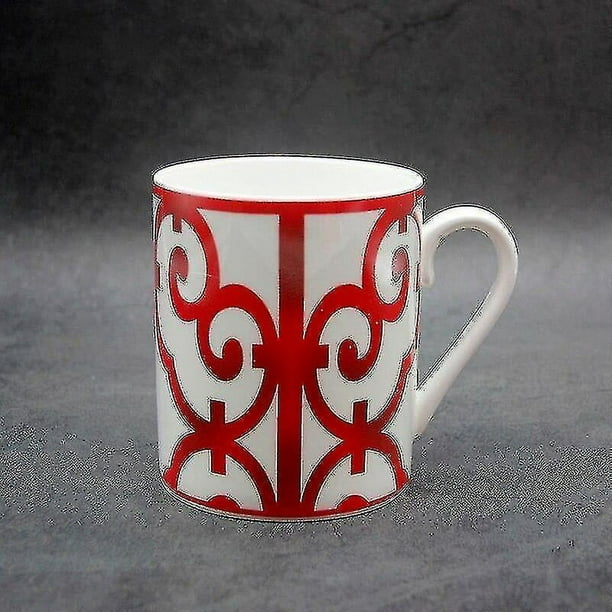 Black Taza de café de porcelana de hueso de estilo europeo, tazas de té de la tarde de porcelana de hueso de alta calidad (rojo)
