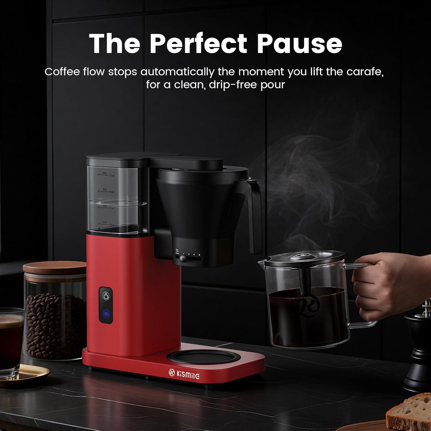 Drip Coffee Brewer with Adjustable Flow, Fast Heating, Keep Warm 40 Mins and Easy Clean Design