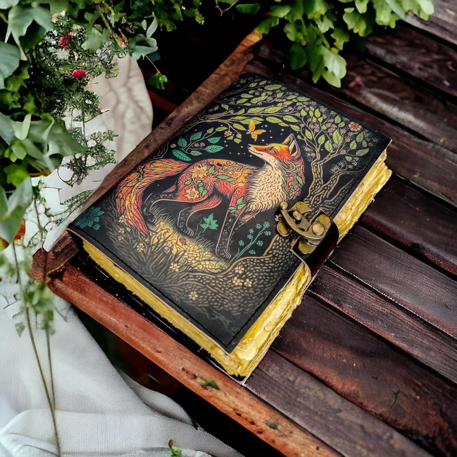 Blank Spell Book of Shadows Leather Journal with Lock Clasp Vintage Handmade Diary  Grimoire Gothic Tarot Prayer Pagan Witchcraft Supplies Wiccan Decor Notebook (13 X 10)
